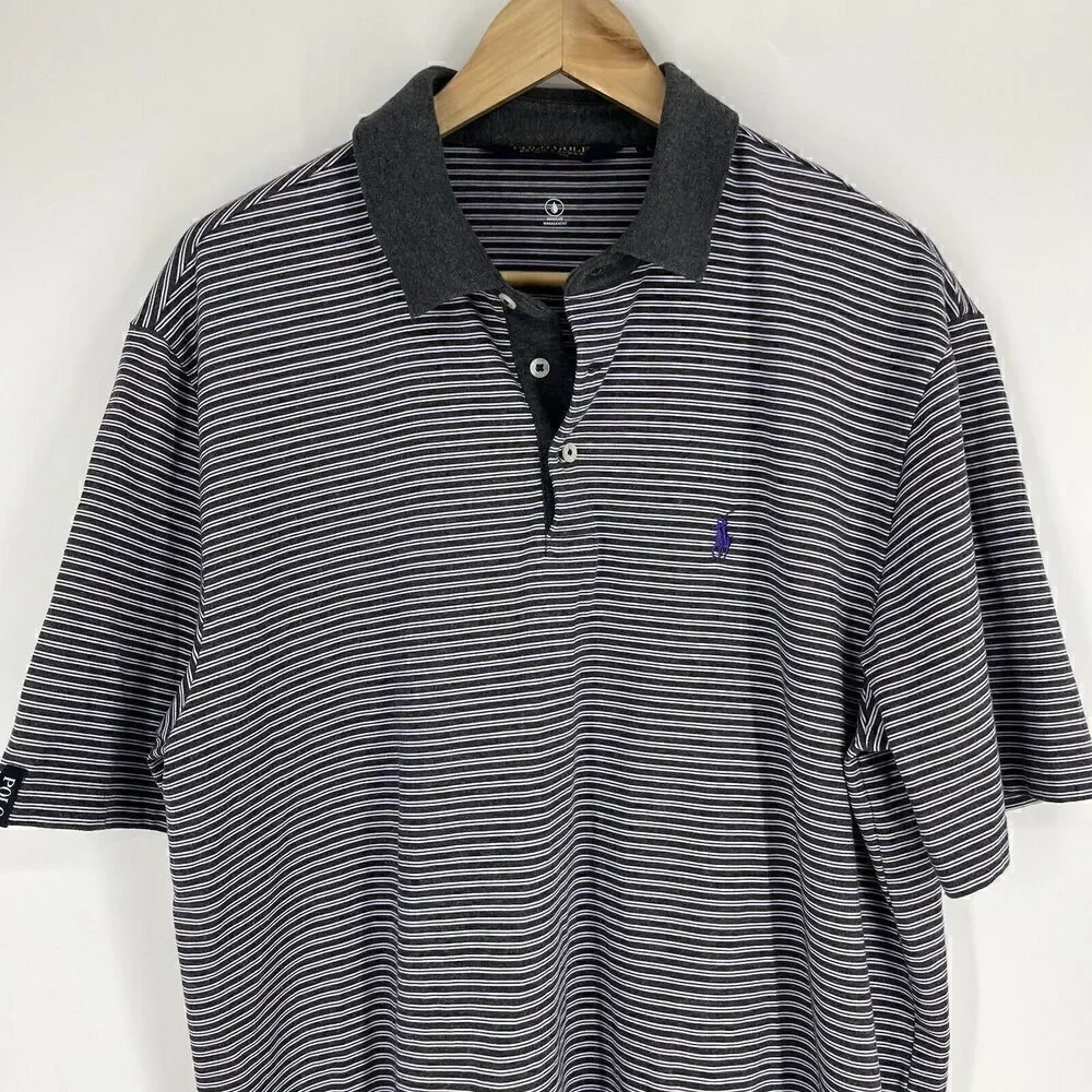 Polo Golf Ralph Lauren Shirt Size Large Mens Purple Gray Stripe Cotton Stretch